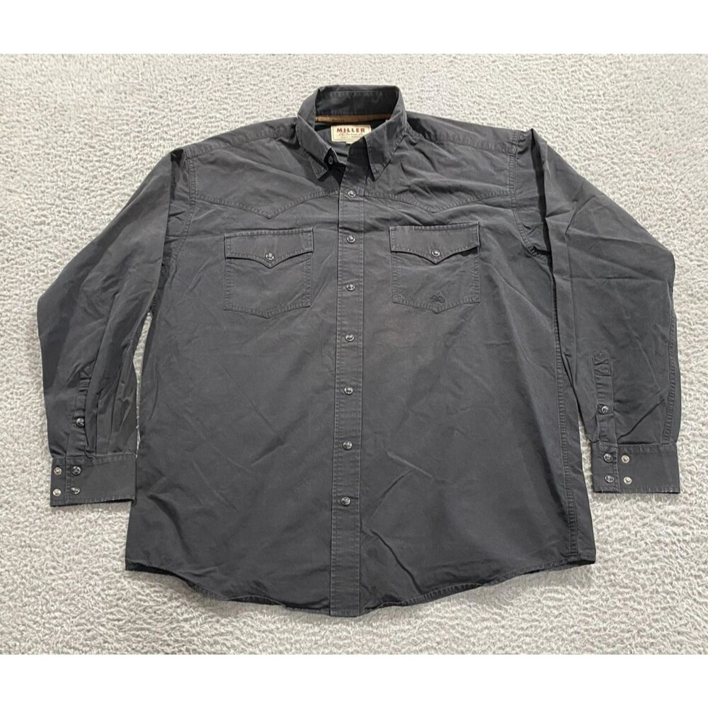 Miller Ranch Shirt Mens Large Gray Western Snap Front Long Sleeve Cotton Cowboy